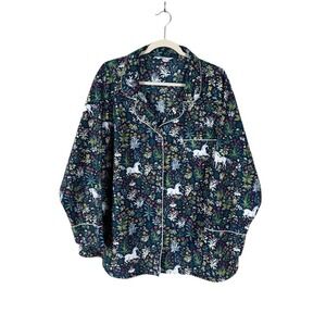 Printfresh Unicorn Garden Indigo Pajama Top Size 4X Whimsical Graphic